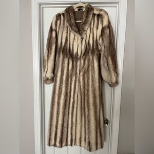 Long Full-Length 100% Mink Fur Coat in Cream and Brown